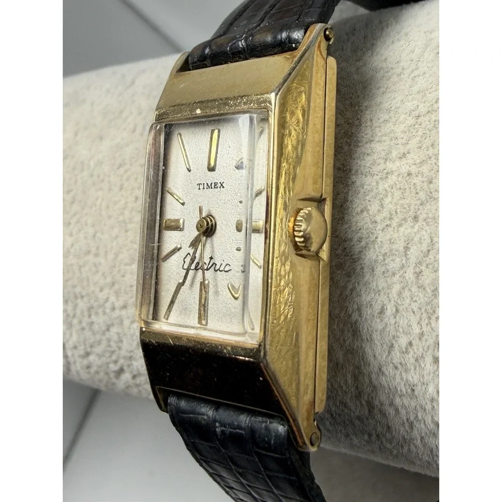 Timex Electric Ladies Tank Watch New Battery 10K Rolled Gold Plate 18MM 6.5